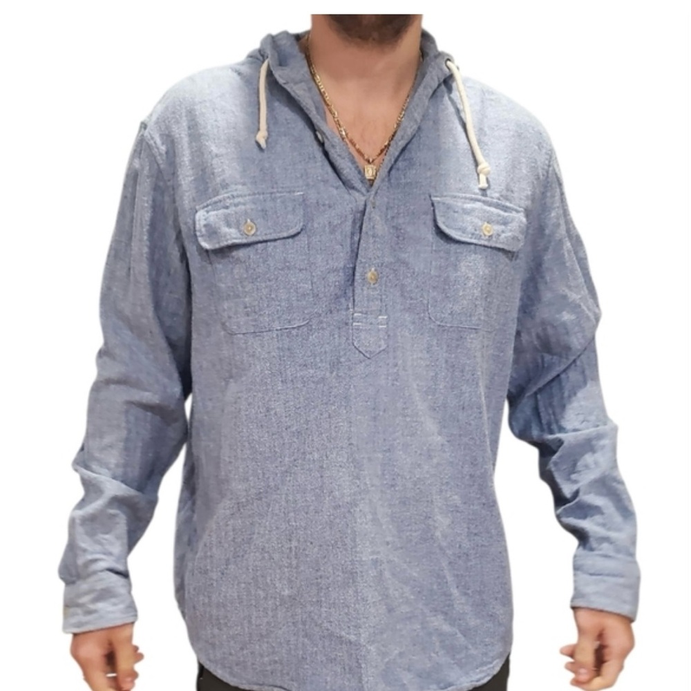 Chaps Heathered Blue Hooded Pullover